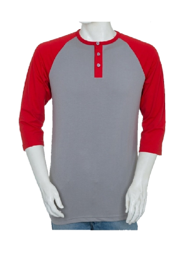 Big and Tall Raglan Henley Shirt Red Charcoal Grey