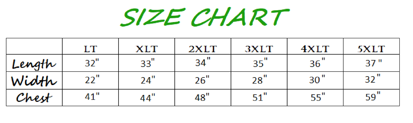 mr big and tall size chart