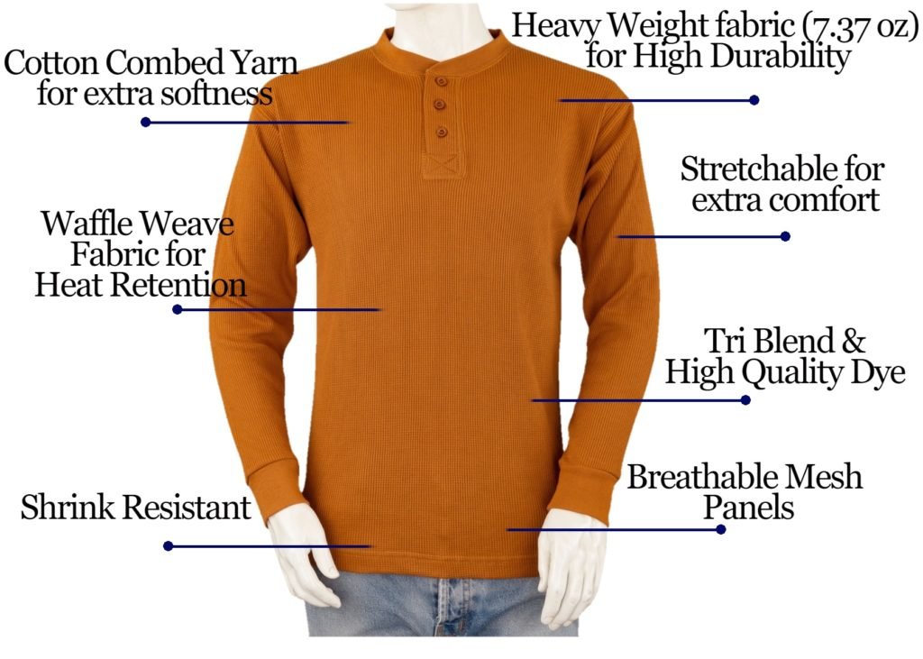 Styllion Men's Thermal Henley Shirt Big and Tall Heavy Weight